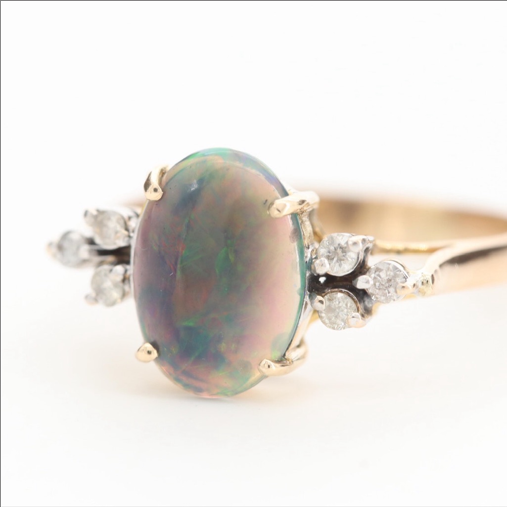 14k Yellow Gold Opal And Diamond Ring
